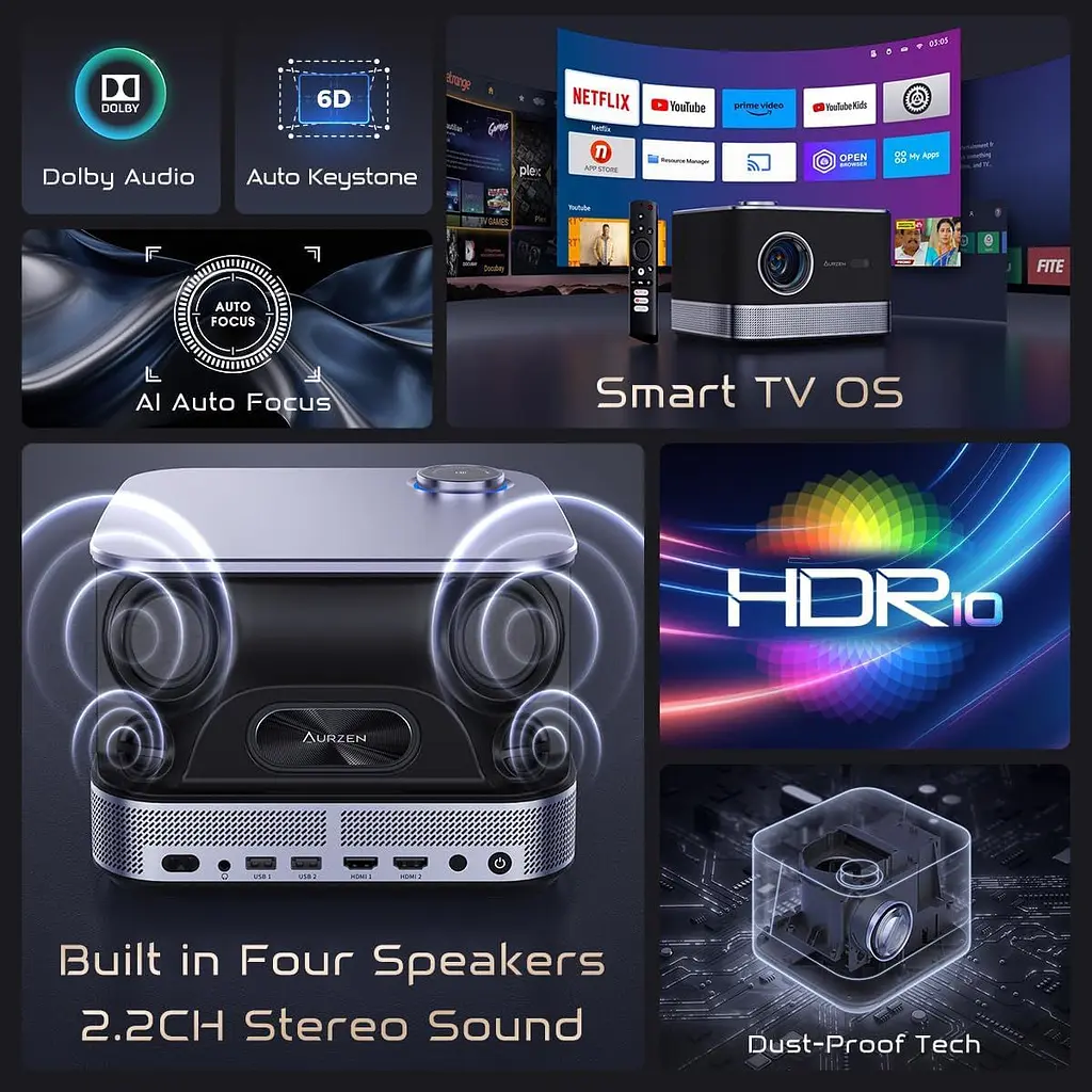 Проектор Aurzen Boom 3 Full HD 500 ANSI Lm 16:9/4:3 HDMI Android With Web OS Wifi 5 чорний (F503 FCC) - фото 3
