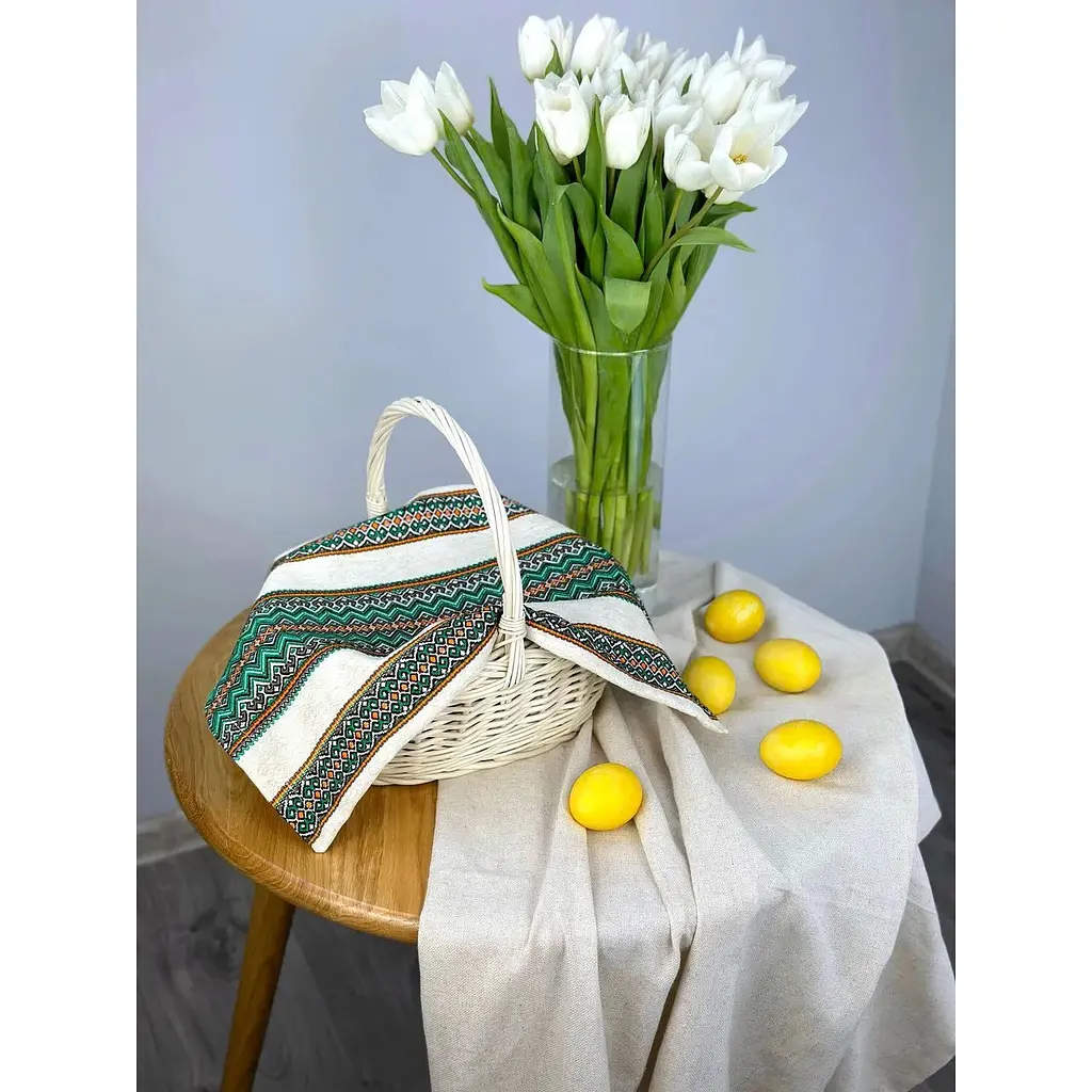 Пасхальное полотенце льняное для корзины Рандеву 45х30 см Зеленый - фото 2