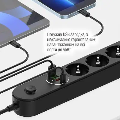 Мережевий фільтр живлення ColorWay (CW-CHE44PDB), 4 розетки/4USB 2M (CW-CHE44PDB) - фото 9