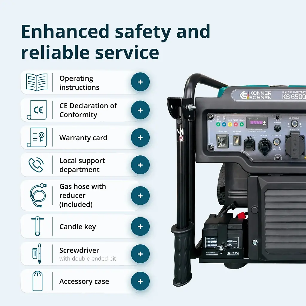 Konner & Sohnen Генератор газобензиновий інверторний KS 6500iEG, LPG 230В, 6.0/6.5кВт, електростартер, 46кг - фото 9