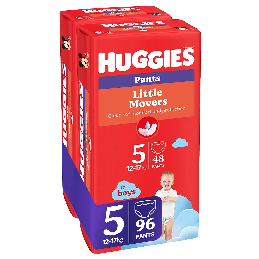 Набор трусиков-подгузников для мальчиков Huggies Little Movers Pants 5 (12-17 кг), 96 шт. (2 уп. по 48 шт.) - фото 2