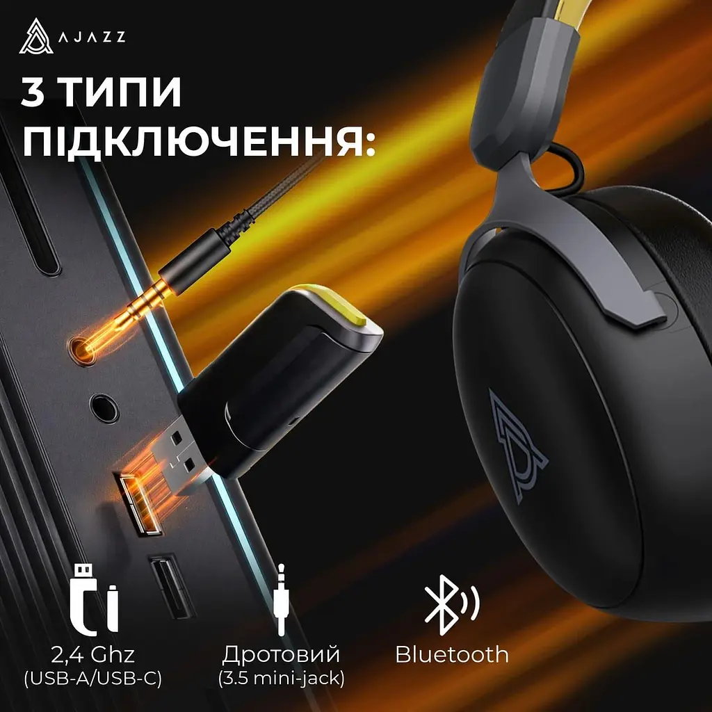 Ігрова гарнітура Ajazz AHM08 MAX Black Gray Yellow (AHM08-MAX-BGY) - фото 7
