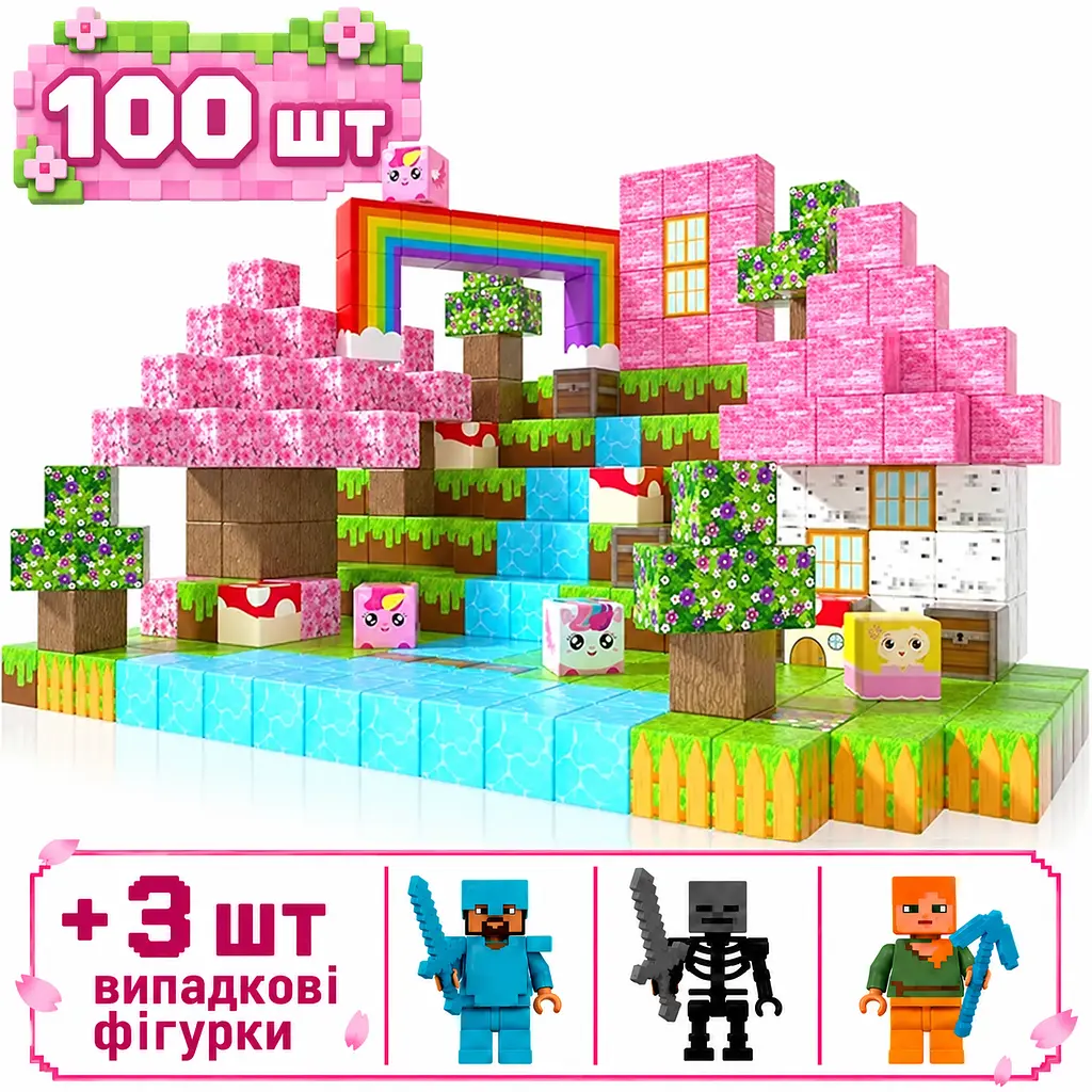 Магнітний конструктор Minecraft 100 шт за грою Майнкрафт Веселка Mk001062 - фото 2