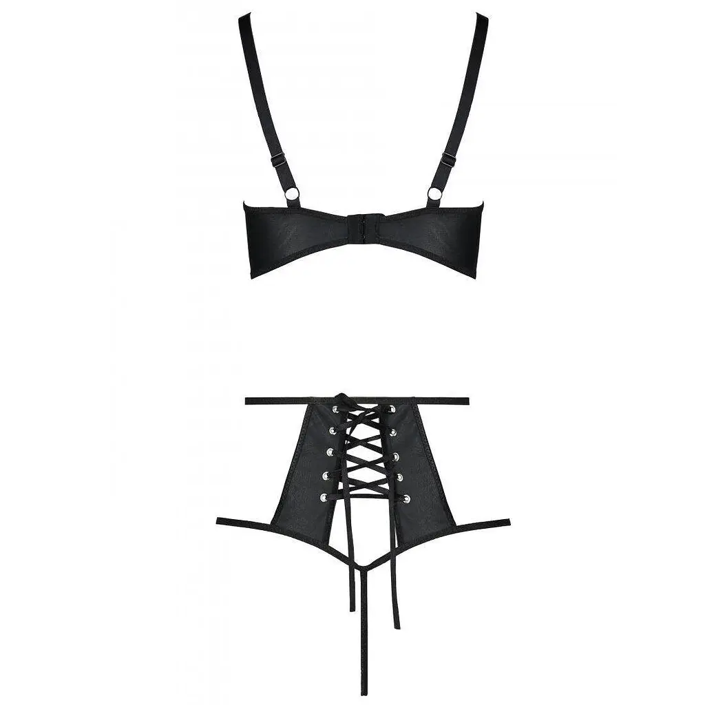 Комплект из эко-кожи: бюстгальтер и трусики с перфорацией Passion Tamaris Set black L/XL - фото 3