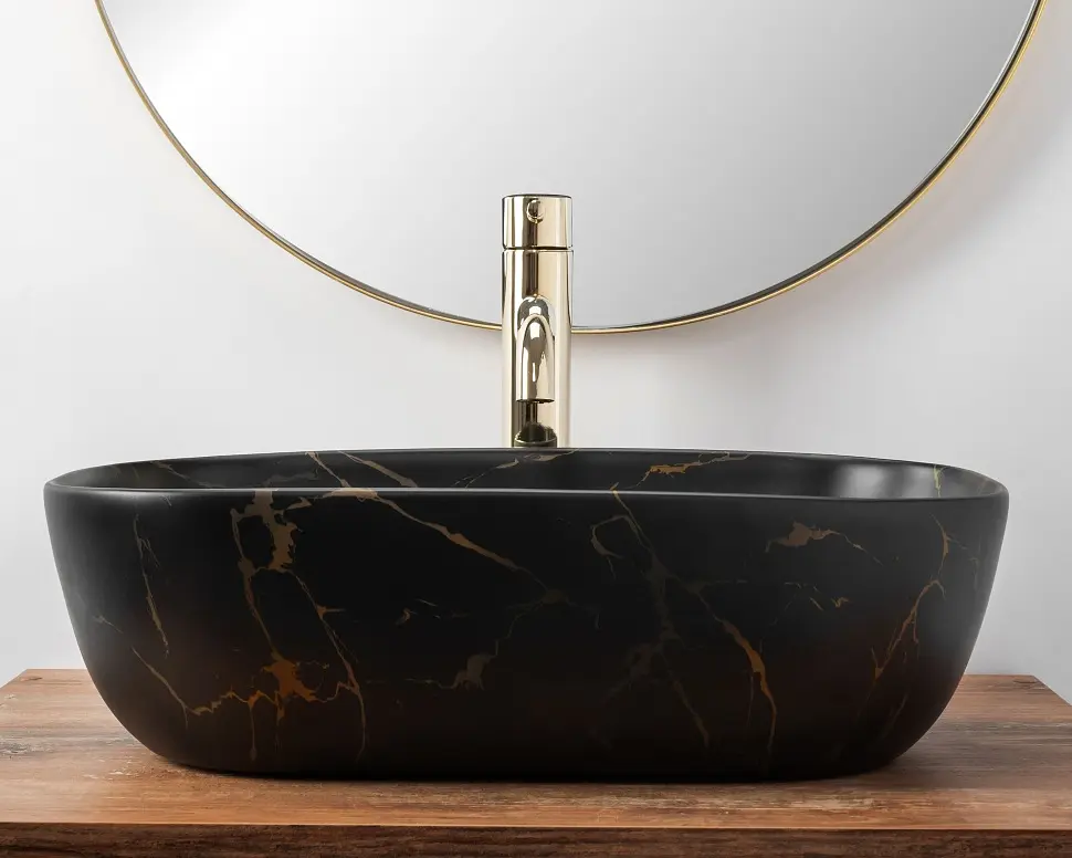 Умивальник Rea Belinda 33,5x46,5 black marble matt (REA-U8908), Матова - фото 3