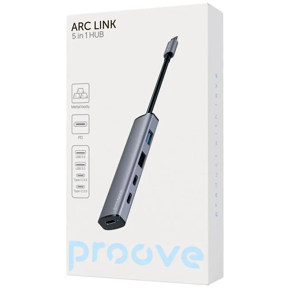 USB-Хаб Proove Type-C-Хаб Arc Link 5 in 1 (2*USB + 3*Type-C) silver (HBAL00222024) - фото 2