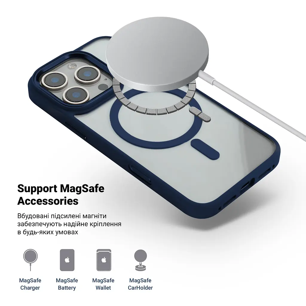 Чехол Apple iPhone 16 Pro, Unit MagSafe, синий, прозрачный, магсейф, ударопрочный, магнитный, панель-накладка с поддержкой MagSafe, с поддержкой беспроводной зарядки, TPU+PC, защита всего корпуса, ударопрочный, ArmorStandart (ARM78711) - фото 4