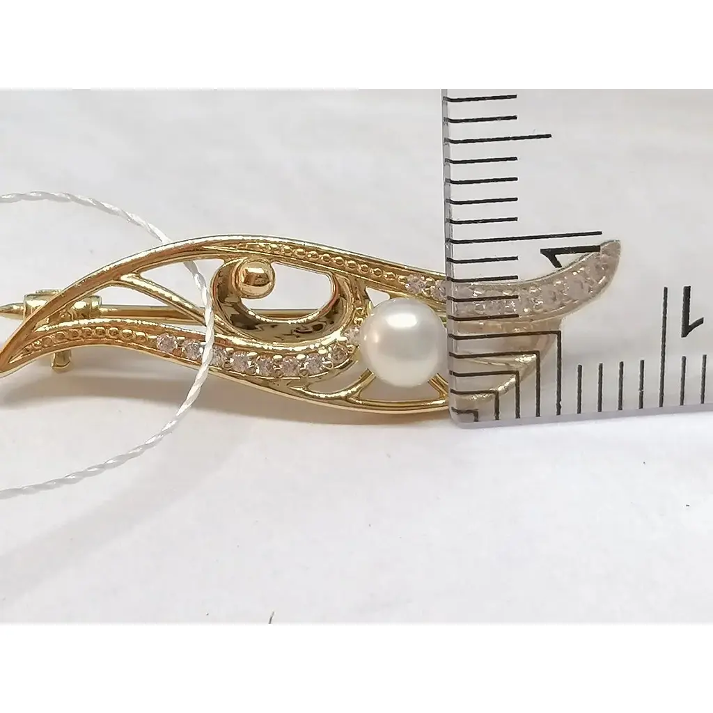 Золота брошка Імперія золота з перлами і фіанітами. БШ250И - фото 5