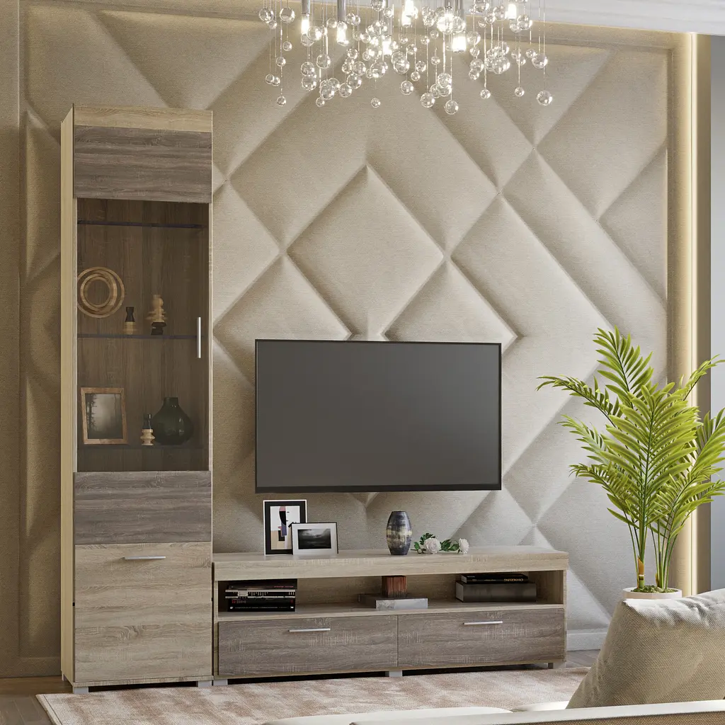 Стінка модульна у вітальню Еверест Британія комплект 5 Дуб Сонома/Трюфель (DTM-2501) - фото 2