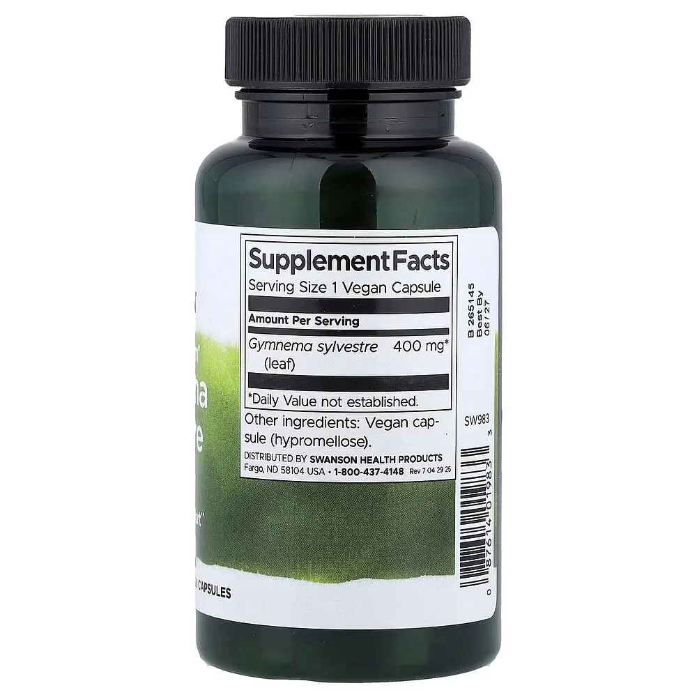 Джимнема сильвестра Swanson Gymnema Sylvestre Leaf 400 mg Full Spectrum, 100 капсул - фото 2