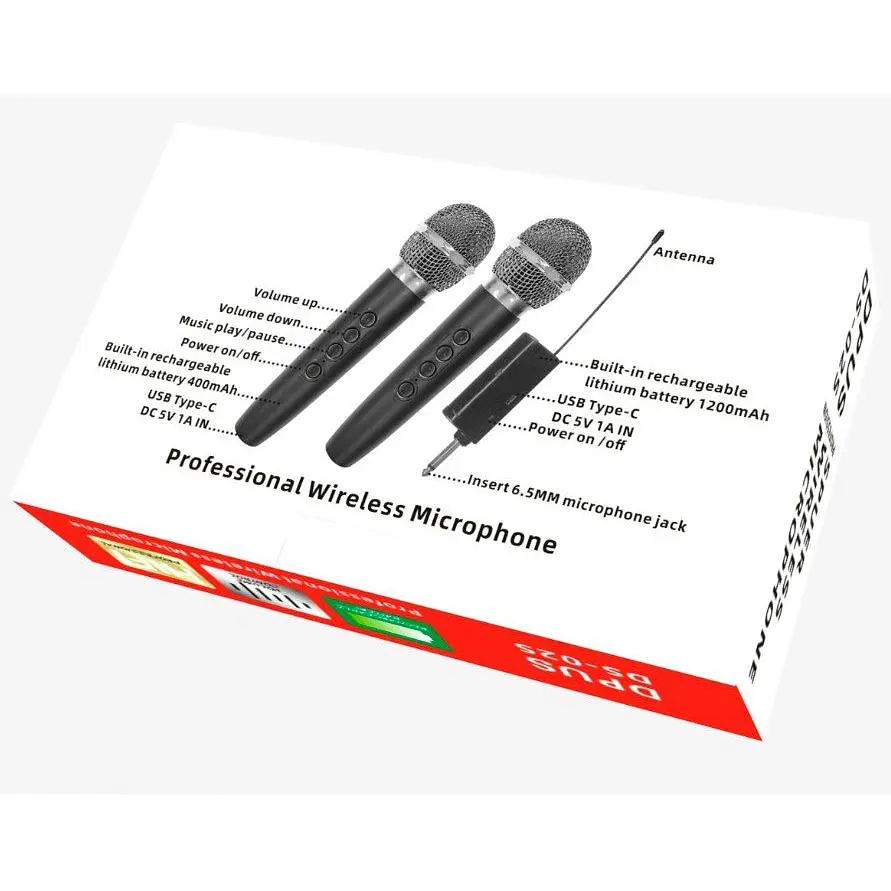 Мікрофони для караоке DPUS DS-02S DOUBLE WIRELESS KARAOKE + echo effect + vol+ battery - фото 4