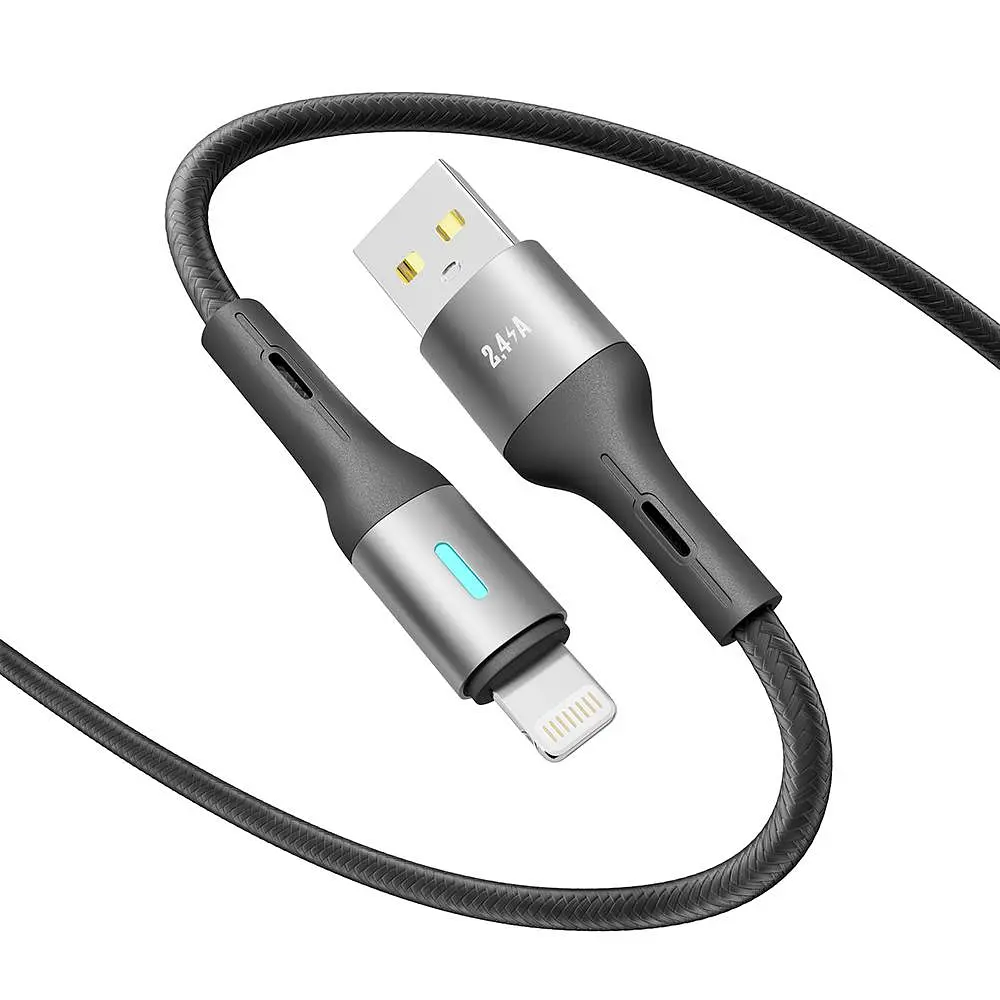 Кабель для заряджання та обміну даними Yoki YK-LE17 LED Series USB/Lightning 12W 2.4A/5V 2 m Black - фото 3