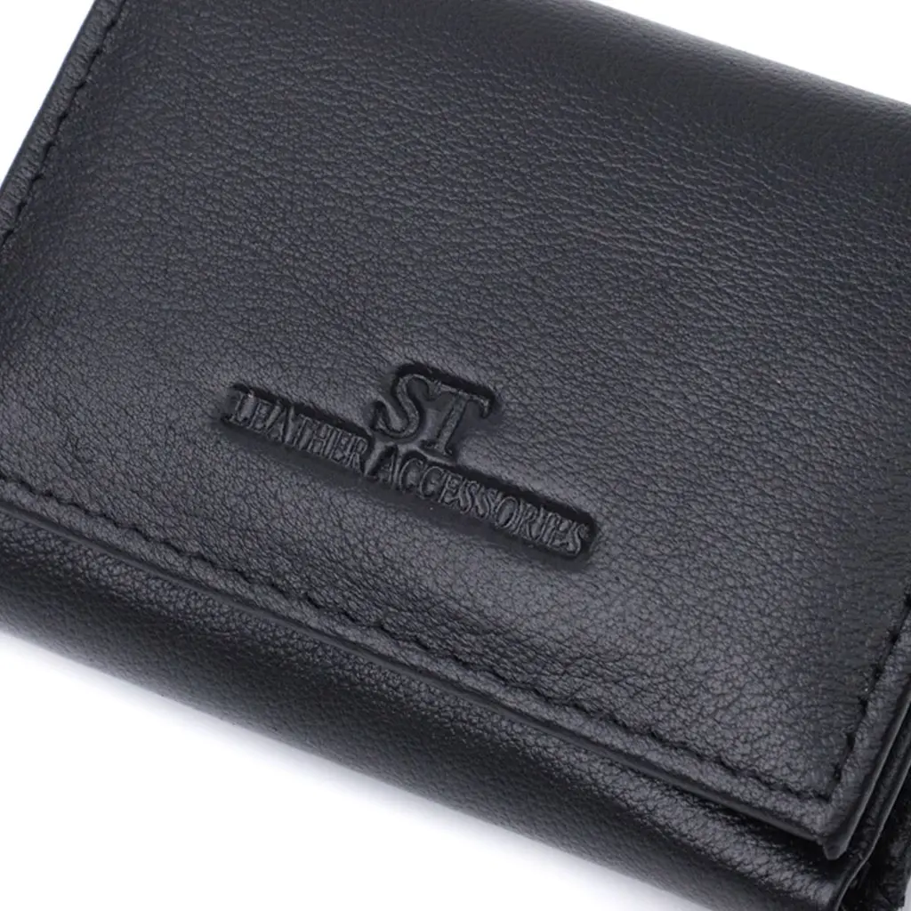 Зручний компактний гаманець з монетницею із натуральної шкіри ST Leather 22742 чорний - фото 5
