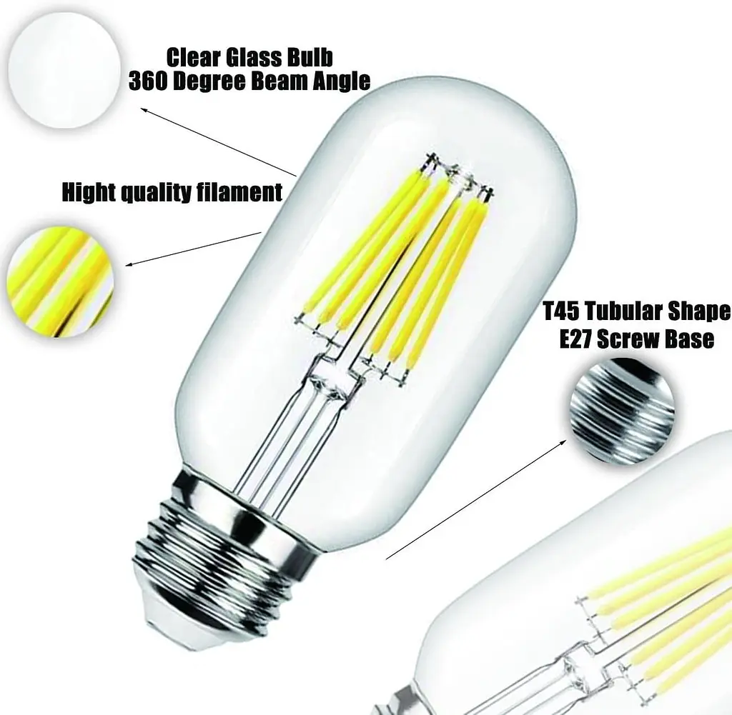 Гвинтова лампочка Aiwerttes E27 6W світлодіодна вінтажна Edison, T45 Холодний Білий 6000K - фото 4