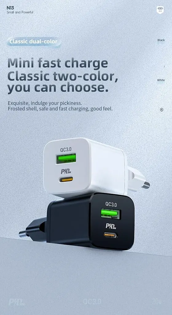 Сетевое зарядное устройство 1USB + Type-C Hoco N13 Bright PD30W+QC3.0 2A White - фото 5