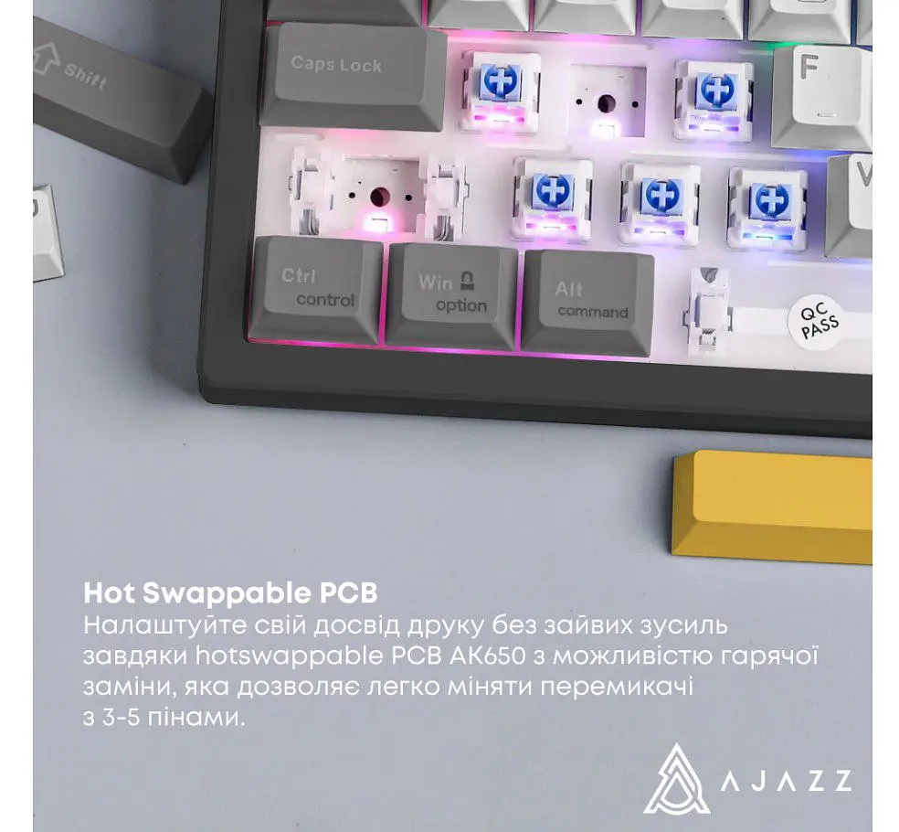 Клавіатура ігрова механічна бездротова Ajazz AK-650B Black RGB Flying Fish Switch Hot-Swap 2.4G/Bluetooth/USB - фото 12