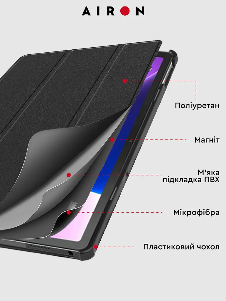 Чехол AIRON Premium для Lenovo tab M10 Plus 3rd Gen 2022 (TB-128/TB-125) 10,6" с защитной пленкой и салфеткой - фото 9