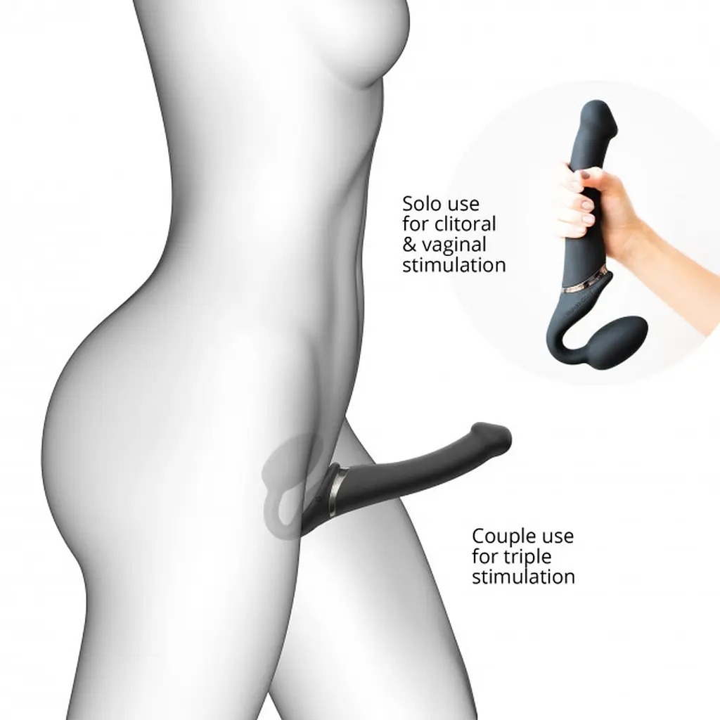 Двойной страпон с вибрацией Strap-On-Me 18 см черный - фото 5