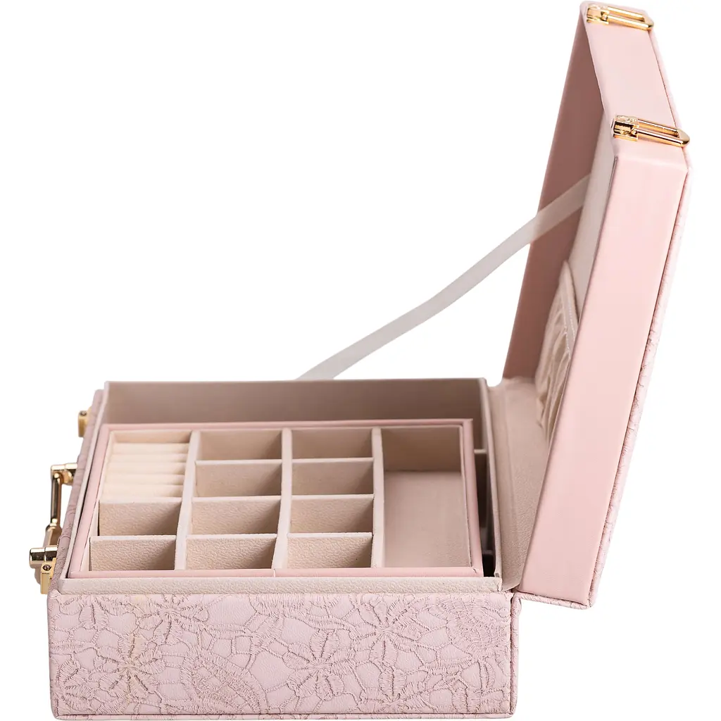 Кейс-органайзер для украшений Yiwu с накидными замками 24x18.5x8.5 см розовый HP-5-15P - фото 4