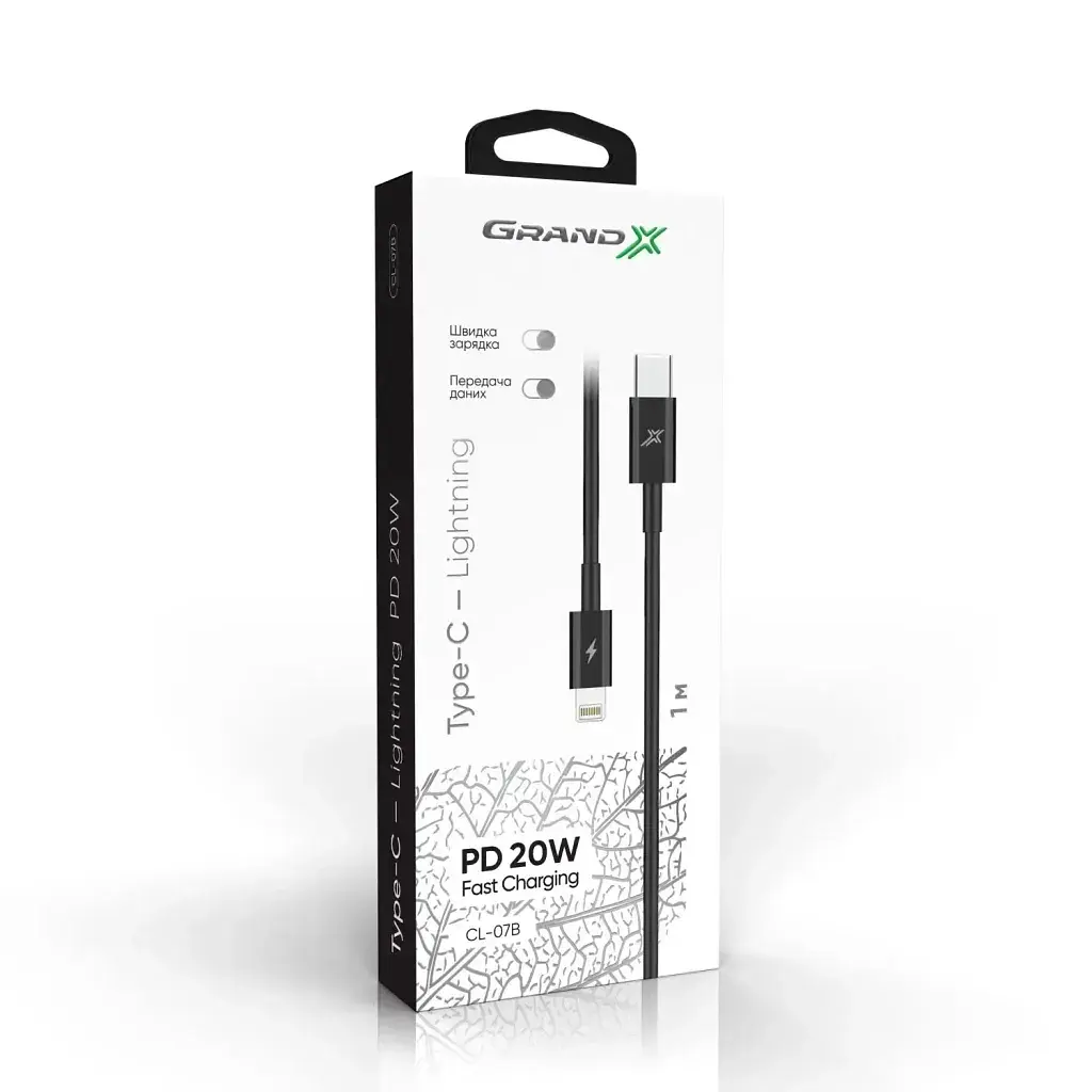 Дата кабель USB-C to Lightning 1.0m 60W black Grand-X (CL-08B) - фото 3
