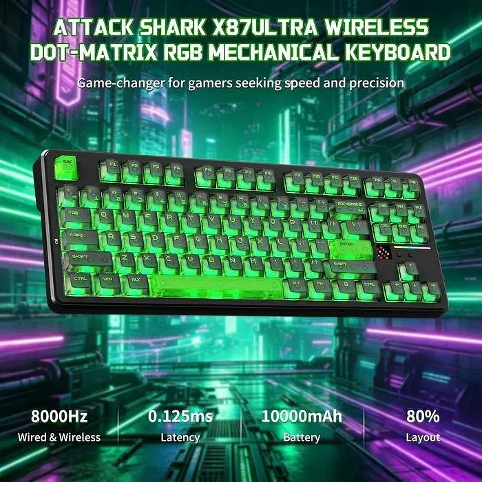 Клавіатура Attack Shark X87 Ultra RGB Meg Shark Switches Wireless (AS-6979033730229-SJ) Shadow Jade (G-000004500) - фото 7