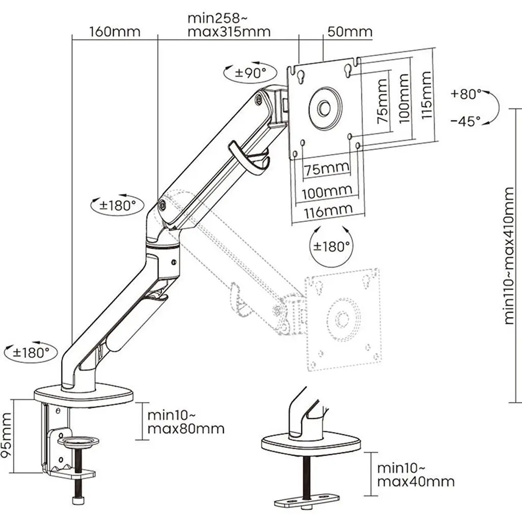 Настольное крепление для монитора OfficePro MA421S 17-32` Silver [123461] - фото 17
