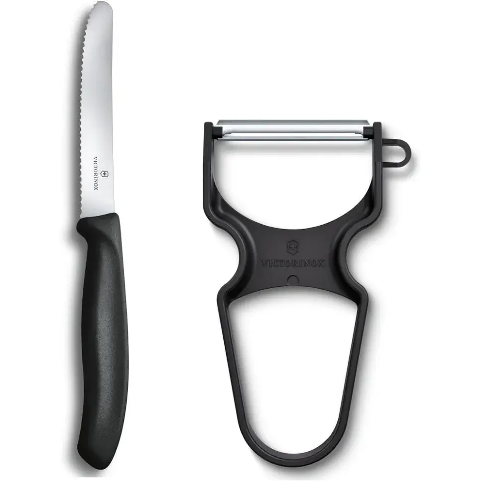 Набір кухонний Victorinox SwissClassic Paring Set 2шт з черв. ручкою (ніж, овочечистка Rapid) у подар.упак. - фото 2