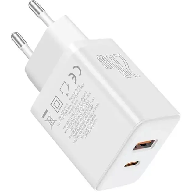 Мережевий зарядний пристрій Baseus Cube Fast Charger USB+Type-C 20W P10111403213-00 White - фото 3