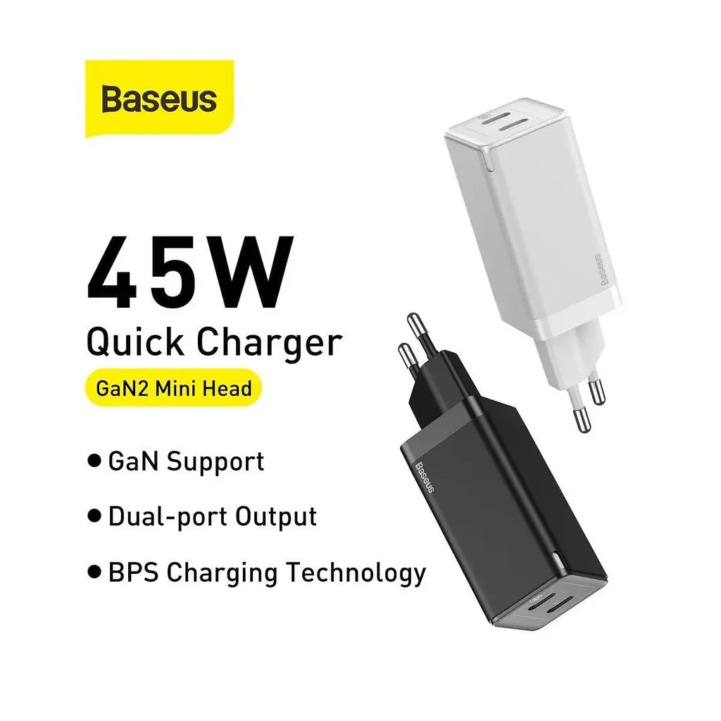 Сетевое зарядное устройство Baseus GaN2 Q.Charger C+C 45W With Mini Cable Type-C toType-C 60W White CCGAN-M02 - фото 7