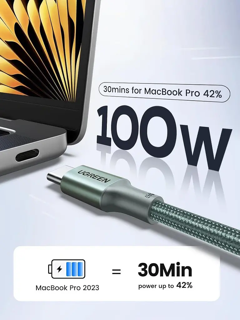 Кабель зарядный UGREEN USB C to USB C Charger Cable 100W кабель для быстрой зарядки 2 м Green (90794) - фото 2