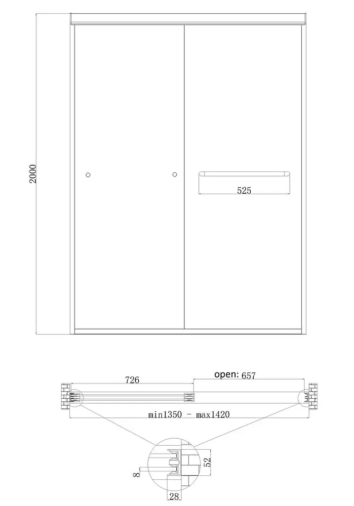 Двері в нішу Koer SR SD03-140x200-TR-01 прозоре скло Easy Clean 8 мм, хром KR5385, універсальні, прозорий, хром - фото 4
