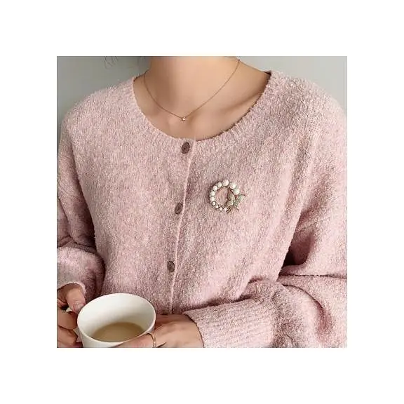 Брошь Венок с бабочкой желтый метал - фото 3