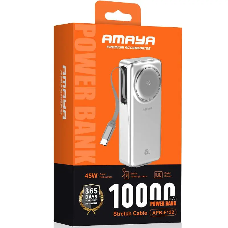 Портативне ЗП Power Bank F132 45W з дисплеєм і кабелем 10000 mAh Silver Amaya teh0029453 - фото 2