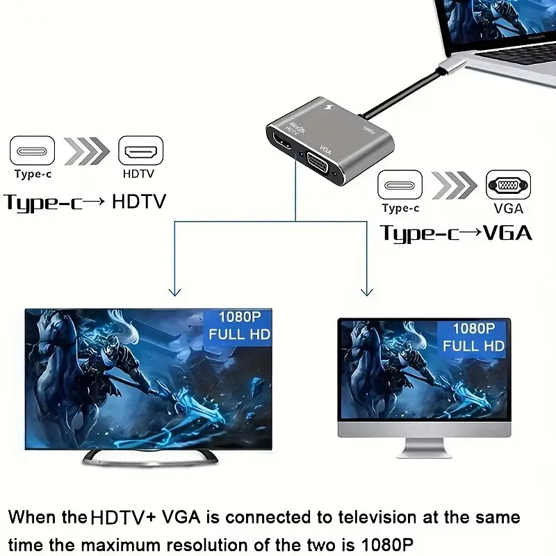 Концентратор Type-C 4 в 1, адаптер type-c 3.0 до 4K HDMI HDTV, VGA USB 3.0 PD, розгалужувач швидкої зарядки  - фото 6