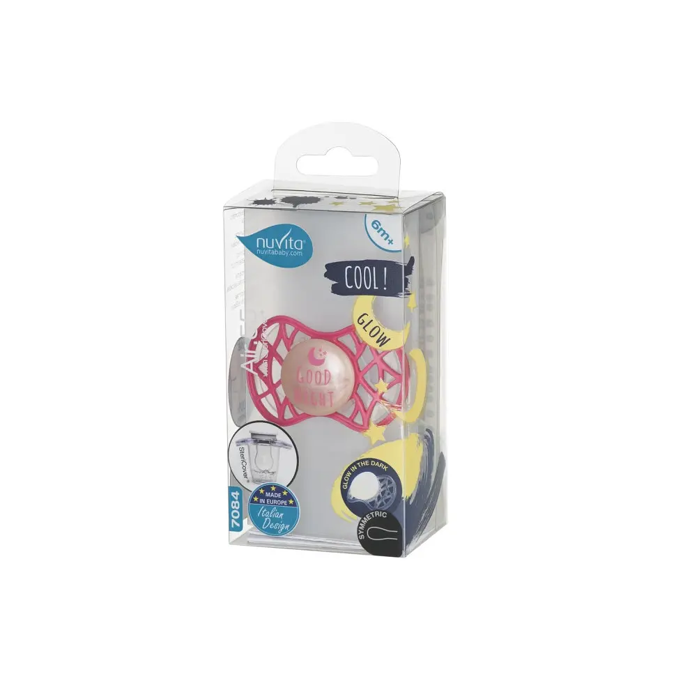 Пустышка Nuvita 7085 Air55 Cool симметрическая 6m+ GOOD NIGHT светящаяся в темноте цвета марсала NV7085GM - фото 3