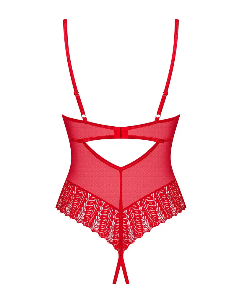 Боді з доступом Obsessive Ingridia crotchless teddy XL/2XL, червоне, відкриті груди - фото 4