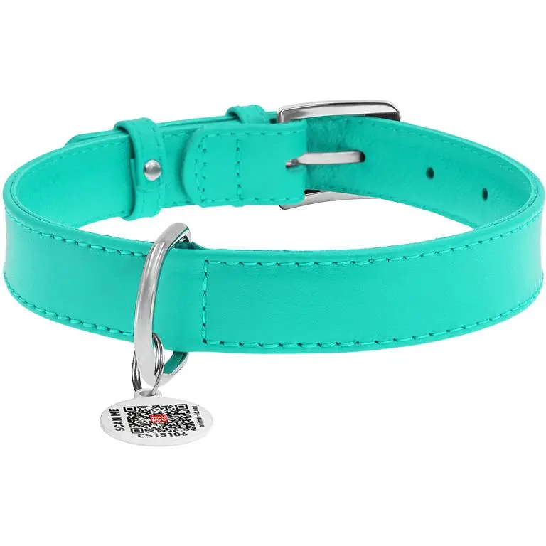 Ошейник для собак Waudog Glamour, кожаный, с QR паспортом, 38-49х2,5 см, ментоловый - фото 2