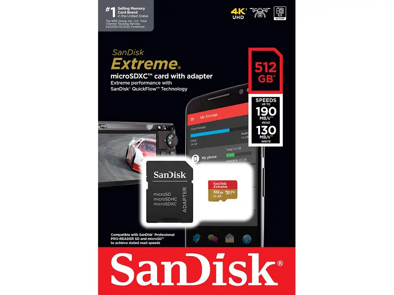 Карта пам'яті SanDisk Extreme microSDXC UHS-I U3 V30 A2 + SD-Adapter 512 GB (SDSQXAV-512G-GN6MA) - фото 5