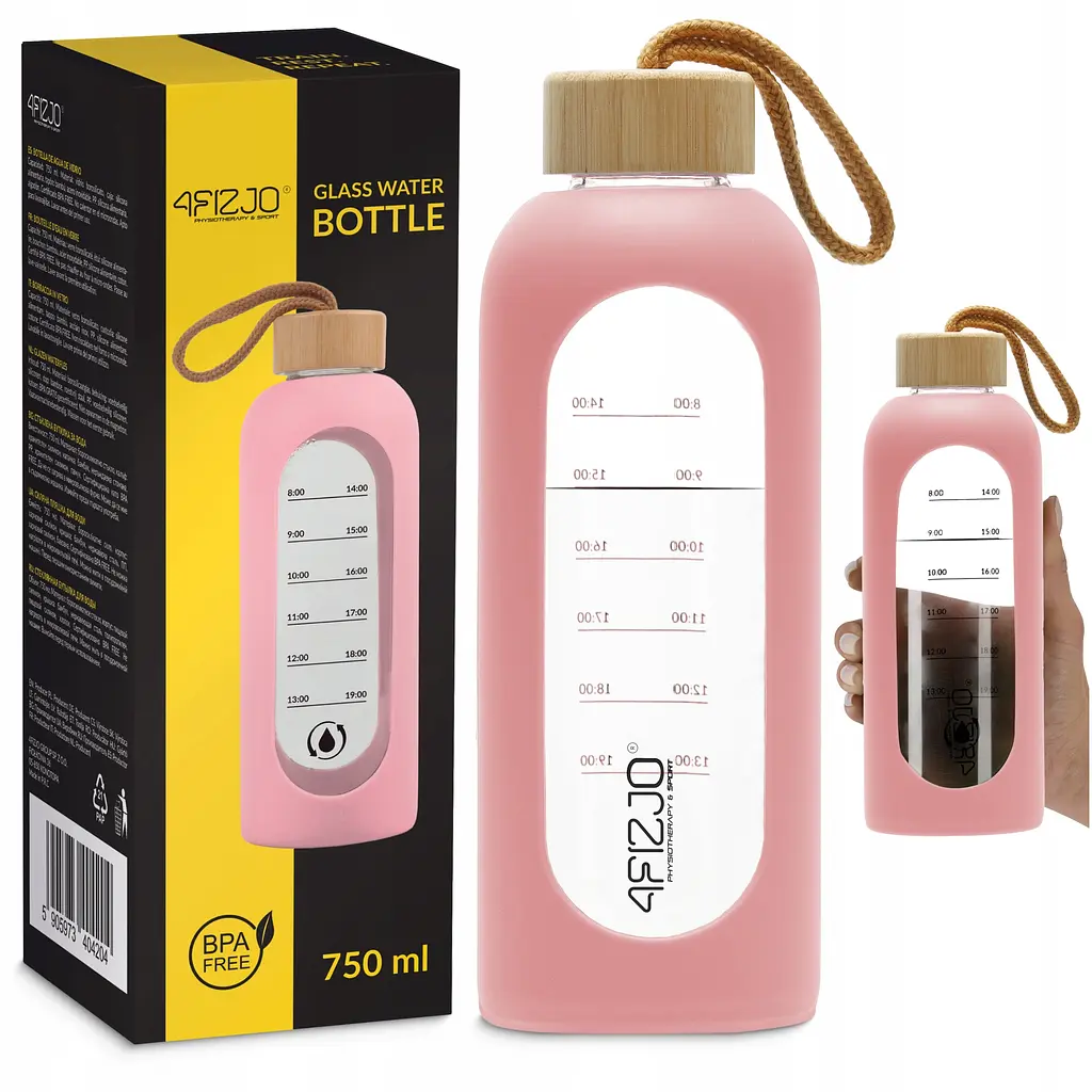 Пляшка для води спортивна 4FIZJO 750 мл скляна Pink (P-5905973404204)