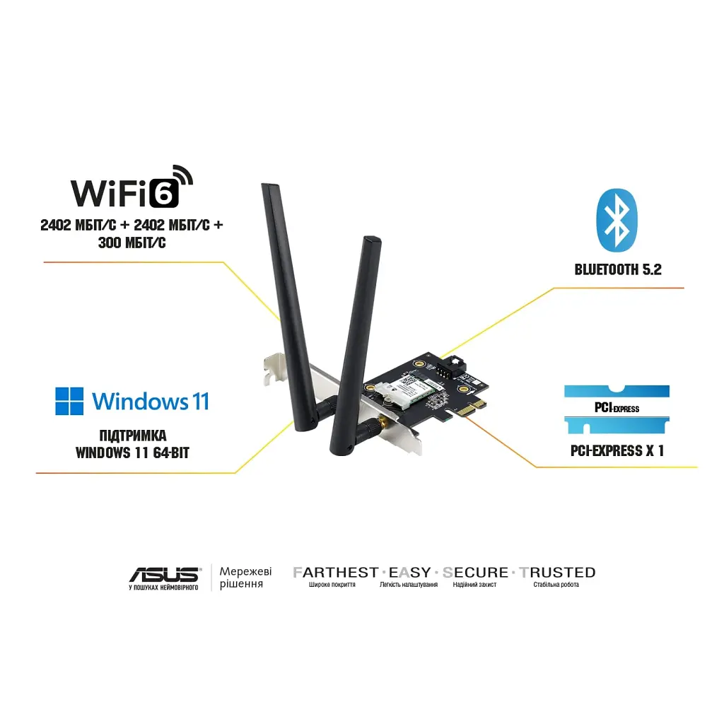 Сетевая карта Wi-Fi ASUS PCE-AXE5400 (90IG07I0-ME0B10) - фото 2