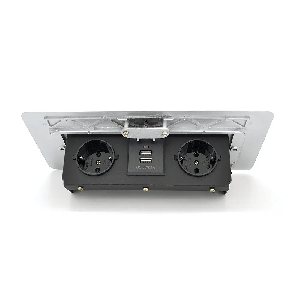 Розетка для підлоги висувна із заземленням J29L, дві розетки + 2 * USB, Input: AC 100-250V 16A, Silver - фото 2