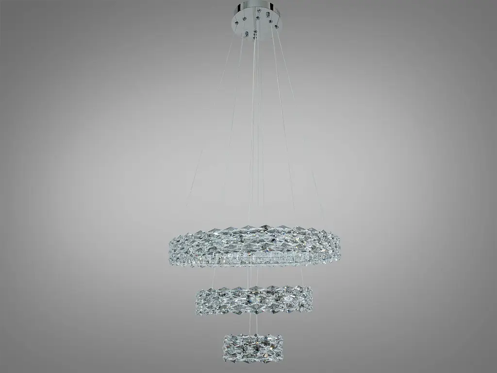 Підвісна LED люстра Diasha 7895/600+400+200CH з кришталем, хром, 70 W, з пультом, освітлення 10-20 м2 - фото 4