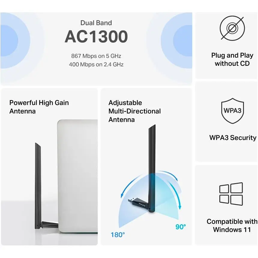 WiFi-адаптер Mercusys WiFi MA30H AC1300 USB 2.0 Wi-Fi 5 (AC) (MA30H) - фото 6
