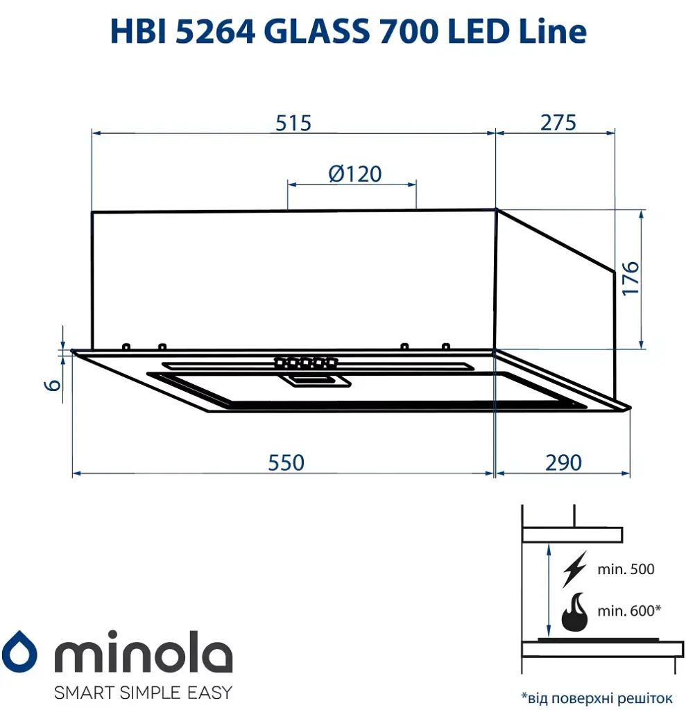 Вытяжка полновстраиваемая Minola HBI 5264 BL GLASS 700 LED Line - фото 10