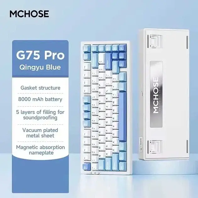 Ігрова механічна клавіатура Mchose G75 Pro / Три режими підключення / Cabbage Tofu Switch / Blue - фото 2
