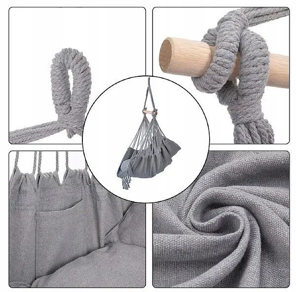 Підвісне крісло гамак бразильський Kinderkraft Boho 100 см + 2 подушки Light Grey - фото 3