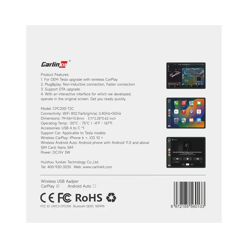 USB-адаптер CarlinKit T2C для Tesla для бездротового Apple CarPlay / Android Auto - фото 15