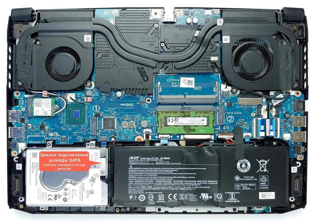 Шлейф підключення жорсткого диска і SSD / перехідник SATA для ноутбука Acer Nitro AN515-44, AN515-55, AN517-52, Predator Helios PH315-53 (NBX0002RH00) Оригінал від Acer, 2.5", SATAIII - фото 3