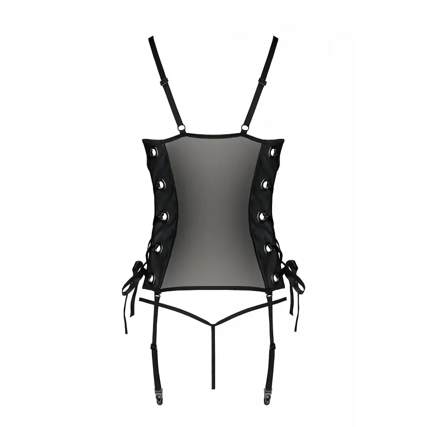 Сітчастий корсет з еко-шкіри з люверсами та знімними пажами Passion Malwia Corset, 4XL/5XL - фото 4