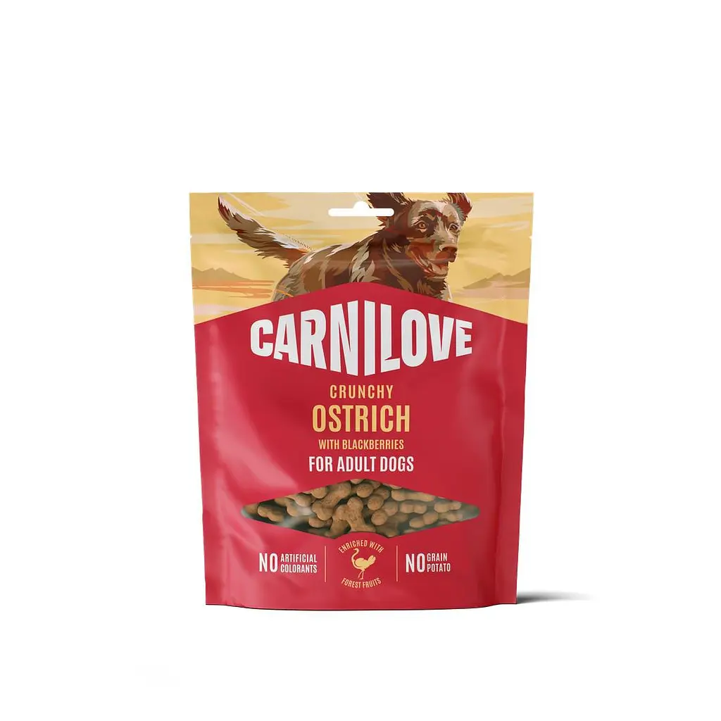 Ласощі для собак хрусткі Carnilove Crunchy Snack Ostrich with Blackberries страус і ожина 200 г